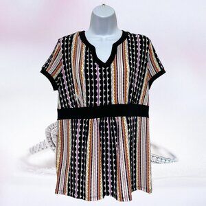 Merona-Women's Large Pullover Top Light Weight Short Sleeve Multi-Color V-Neck